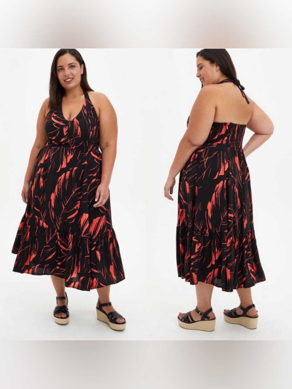 Torrid Tropical Leaf Halter Midi Dress, 2X